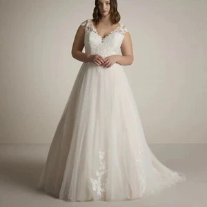 Floral Spitze Brautkleid Hochzeitskleid breite Träger 32-60 Maßgeschneidert - Bild 1 von 7