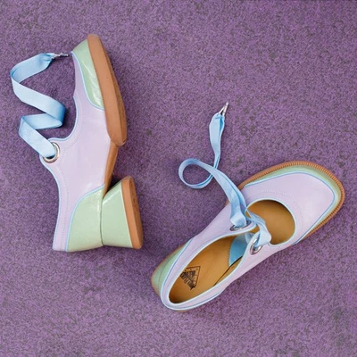 Zapatos JOHN FLUEVOG Thrillvogs Vera Cuero Verde-Púrpura Mary Jane Cinta Talla 10 Foto 1 de 4