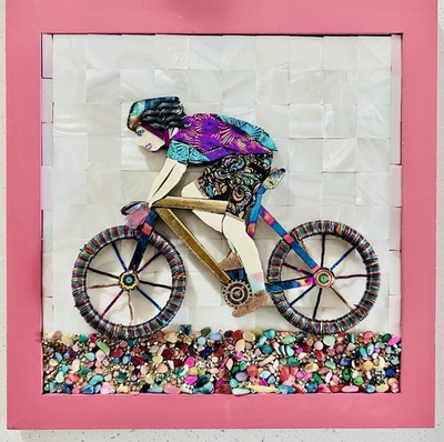 Glass Wall Art "Female Cyclist" - Image 1 of 4