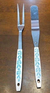 VTG Rare Corning Blue Cornflower Stainless Steel Icing Spreader & Fork Set Japan - Picture 1 of 12