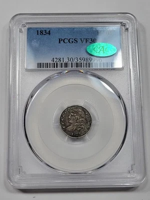 1834 Capped Bust Half Dime 5c PCGS VF30 CAC LM-4 Green Bean H10c *K999 - Image 1 of 3