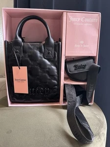 NWT Juicy Couture 3 Piece Bag Set Gothic Quilted Liquorice Coin Purse/ Strap - Picture 1 of 5