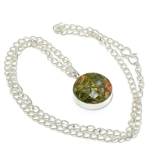 Unakita Piedra Preciosa Hecho a Mano 925 Plata de Ley Joyería Collar 45.7cm - Imagen 1 de 5