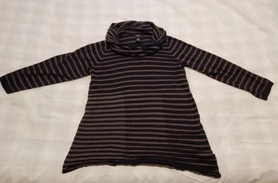 Túnica Alfani cuello capucha, mujer talla 1X rayas horizontales negras/bronceadas Foto 1 de 4