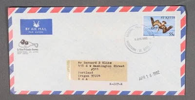 MayfairStamps St Kitts 1982 年贝塞特兰或官方棕色鹈鹕空气 — 第 1/2 张图片