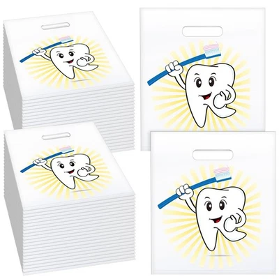 ALICESET 300 Pcs Tooth Merchandise Bags with Handles Plastic Dental Bags for Patients