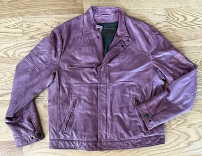 ETRO Plum 羊皮摩托车夹克 - 勃艮第皮革和格伦格子衬里 - XXL — 第 1/4 张图片