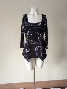 Vintage Milkmaid Fairy Core Top Womens M Flared Ruched Groovy Print Whimsigoth - Picture 1 of 12