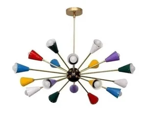 18 Light Mid Century Stilnovo Style Raw Brass Italian Sputnik Chandelier Fixture - Picture 1 of 7
