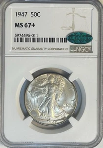 1947 50c Silver Walking Liberty Half Dollar NGC MS67+ CAC Nice & Original - Picture 1 of 2