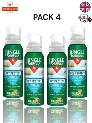 Jungle Formula Dry Protect Spray 125ml Upto 7h Protection Biting Insect Pack 4 - Image 1 of 2
