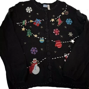 Holiday Editions Vtg Christmas Button Up Sweater Cardigan Womens Size L - Picture 1 of 3