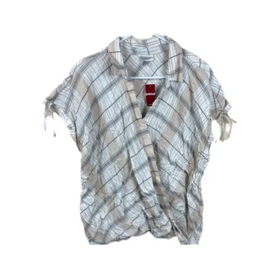 Camisa túnica Avenue para mujer talla 18/20 manga corta envolvente beige blusa a cuadros boho NUEVA Foto 1 de 4