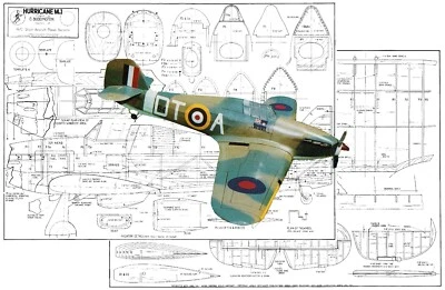 RCSA Model Airplane Plans (RC): Hawker Hurricane Mk.I 48" Scale for .25-.40 - Image 1 of 4