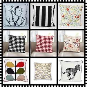 Printed Cushion Covers 100% Cotton Designer Inspired Zipped Pillow Cases 18x18" - Picture 1 of 16