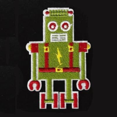 ROBOT IRON ON PATCH 3.125" Green Kids Clothes Backpack Hat Jacket Embroidered - Image 1 of 2