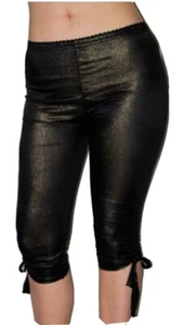 Y2K Black Gold Shimmer Irredesant Cropped Capri Leggings With Ties Glam New 0/S - Picture 1 of 2