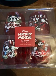 NEW Disney Mickey Mouse Christmas Acrylic Stemless Red Wine Tumblers Set 4 cups - Picture 1 of 7