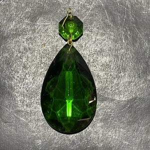 Vintage 2" Green Diamond Cut Teardrop Chandelier Crystal Prism - Picture 1 of 4