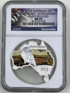2012P Australia S$1 NGC MS70 Kookaburra Map Series - Picture 1 of 4