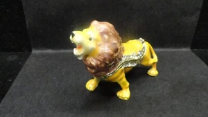 LION Jewelry Trinket Box Hinged Lid Enamel Jeweled Crystal Magnet NEW - Picture 1 of 10