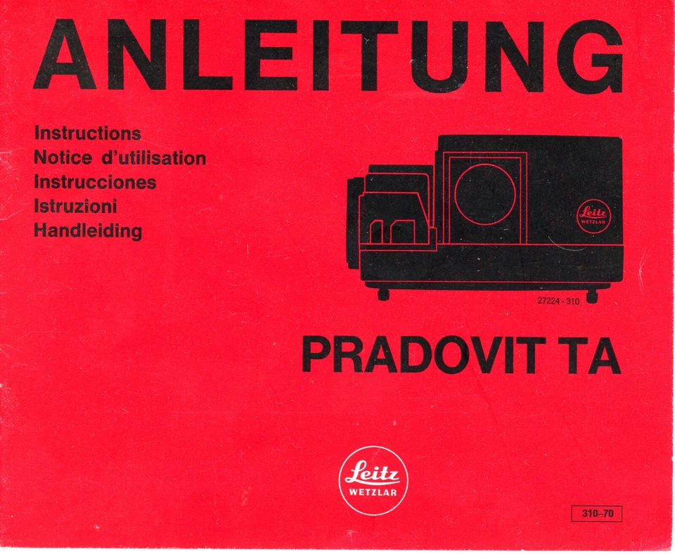 LEITZ Bedienungsanleitung PRADOVIT TA DIA Projektor User Manual Anleitung (Y6083 - Bild 1 von 1