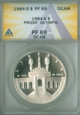 1984-S PROOF OLYMPIC COMMEMORATIVE DOLLAR ANACS PF-69 DCAM (2026056) - Image 1 of 4