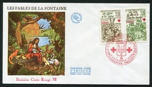 FRANKREICH 1978 ROTES KREUZ, LA FONTAINE FABLES, Scott B512-B513 auf VERSIEGELTEM F.DC. - Bild 1 von 1