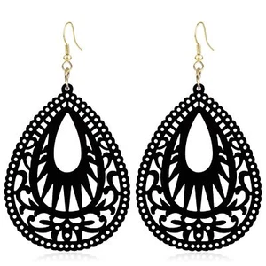 Bohemian Teardrop Wood Dangle Earring For Women Girls Unique Natural African Sty - Picture 1 of 6