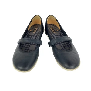 Ecco Mary Jane Black Leather Shoes Flats 37 Comfort Loafers 6.5 Adjustable - Picture 1 of 9