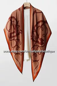 Sallys 70% Cashmere & 30% Silk Large Scarf Saddle Stripe Print Triangle Shawl - Picture 1 of 22