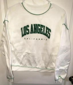 Junior NEU NEU OHNE ETIKETT SMALL LOS ANGELES CA SWEATSHIRT OBERTEIL weiß grün bedruckt WEICH! - Bild 1 von 1