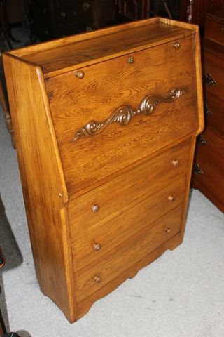 Antique New England Oak Secretary Drop Front Desk w. 3 Drawers ~ Hartford, Conn Cover