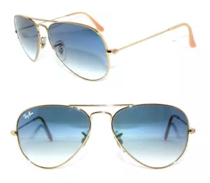Ray Ban SONNENBRILLE GOLD BLAU RB 3025 001/3F AVIATOR 58 PILOT BRILLE 8058 ETUI - Bild 1 von 6