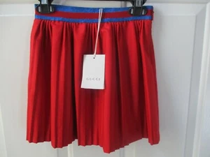 $425 Gucci Girls Pleated Wool & Cashmere Red Skirt Striped Waist sz IT 4 NWT - Picture 1 of 21