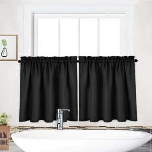 30"x24" Waterproof Black Bathroom Panels Short Curtain for Shower Window, 2 Set - Picture 1 of 7