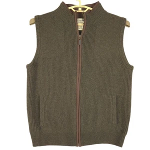 LLBean Mens L REG Zip Up Waterfowl Sweater Vest 100% Lambswool Dark Brown - Picture 1 of 6