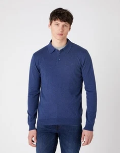 Wrangler Polo Knit Top Men's Patriot Blue Long Sleeve - Medium - Picture 1 of 3