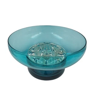 Vtg Morgantown Glass Barton Pattern Candlestick Vase 10 Hole Frog Peacock Blue - Picture 1 of 5