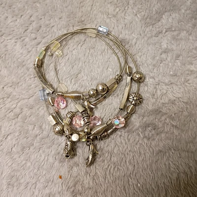 Vintage Memory Wire Girly Shoes Charm Bracelet Set of 4 Bangles SEE DETAILS - Image 1 of 4
