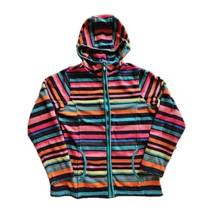 Lands' End Zip Up Hoodie Jacket Gorpcore Active Striped Fleece Girls' M 10/12 - Picture 1 of 12