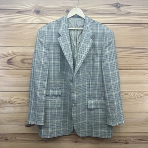 Lauren Ralph Lauren Blazer 46 Tall Green Houndstooth Plaid Silk Wool Linen - Picture 1 of 16