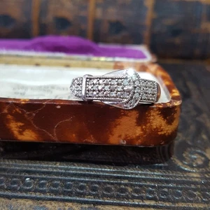 925 Sterling Silver Ring,Natural Diamonds Ring, 0.150ct,Size S US 9,Buckle Ring - Picture 1 of 8