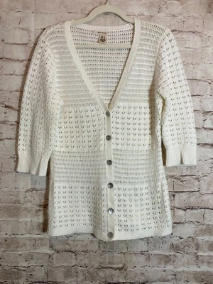 DKNY Suéter Mujer Grande Blanco Cremoso Tejido Abierto Botón Frontal Cárdigan Crochet Foto 1 de 4