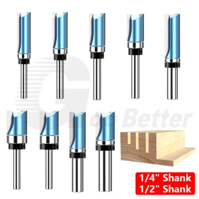 TCT Bearing Flush Trim Router Bit Straight Mortise Milling Cutter 1/4 1/2" Shank - Image 1 of 4