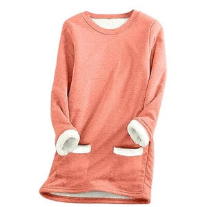 Women Warm Lined Fleece Tos Crewneck Sport Sweatshirt Pullover Loungewear Blouse - Picture 1 of 60