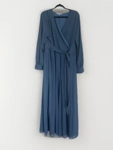 Baltic Born Lydia Maxi Dress Tie Waist Plus 3X Slate Blue Long Flowy Formal - Picture 1 of 10