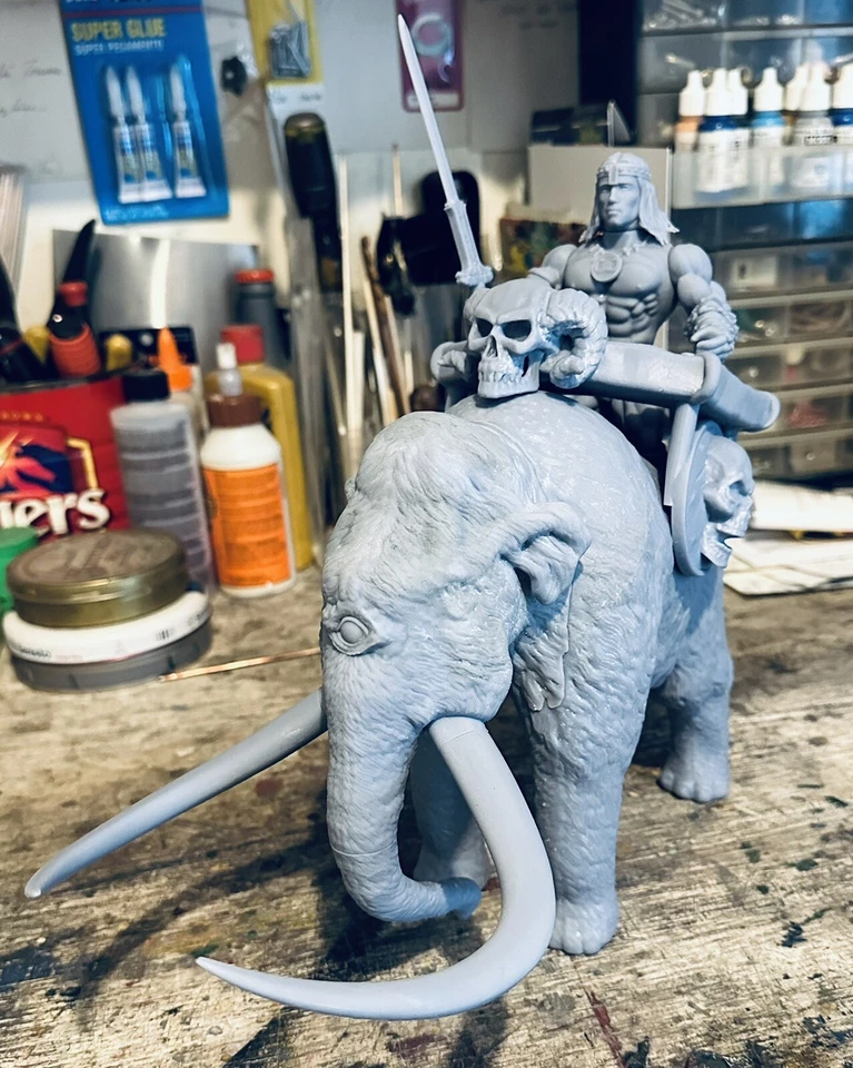 Custom Resin 5.5” Motu Style Woolly Behemoth Cyclops w King Conan Remco Heman Ko - Image 1 of 2