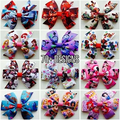 Character Cartoon Princess Animation Hair Bows Clips Slides 3" Grips 190+Designs - Image 1 of 4