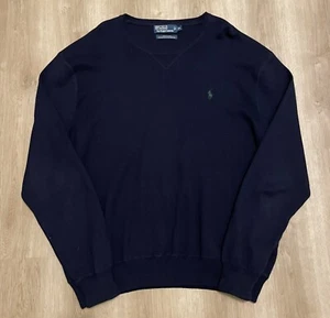Vintage Polo Ralph Lauren Baumwollpullover Herren XL Blau Pulli Strick Pony Preppy - Bild 1 von 6